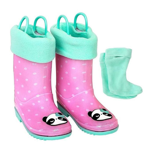 Addie & Tate Boys and Girls Rain Boots with Sock, Kids Rubber Boots- Size 8T-12 Years (Panda/Dots)