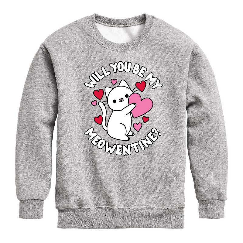 Boys' - Instant Message - Valentine's Day Be My Meowentine Graphic Long Sleeve Fleece Sweatshirt