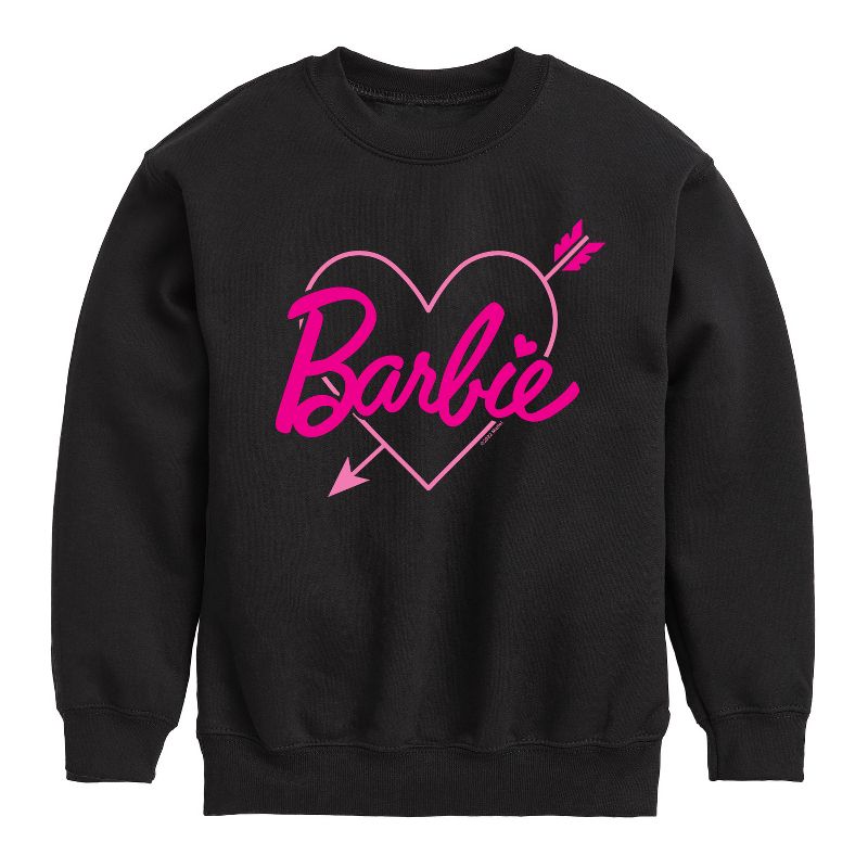 Boys' - Barbie - Barbie Arrow Heart Logo Graphic Long Sleeve Fleece Sweatshirt