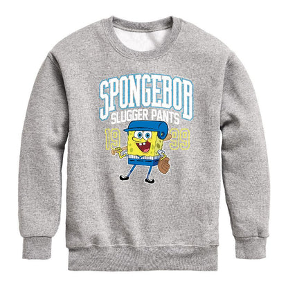 Boys' - SpongeBob SquarePants - Spongebob Slugger Pants Graphic Long Sleeve Fleece Sweatshirt