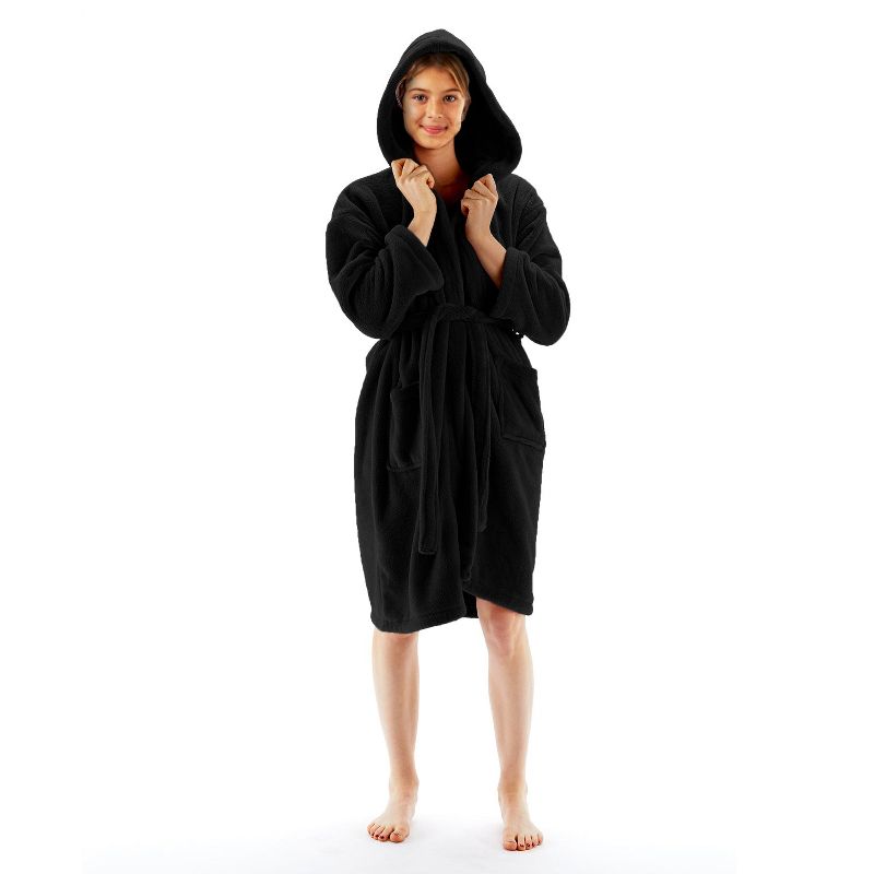 BC BARE COTTON Girls Hooded Robe Microfiber Plush Fleece Bathrobe