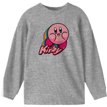 Kirby Colorful Character Youth Athletic Gray Long Sleeve Graphic Tee