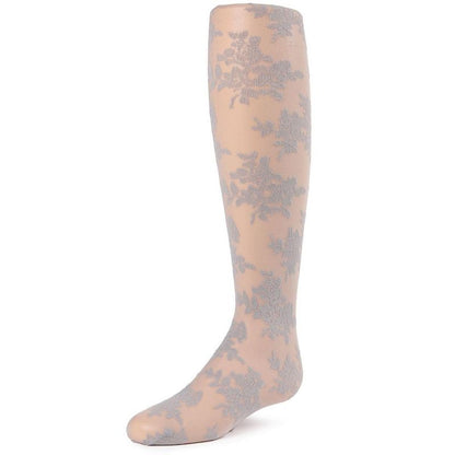 Memoi Fancy Floral Girls Sheer Tights Black 2-4