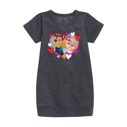 Girls' - Paw Patrol - Chase Sky Hearts Graphic Short Sleeve Fleece Dress