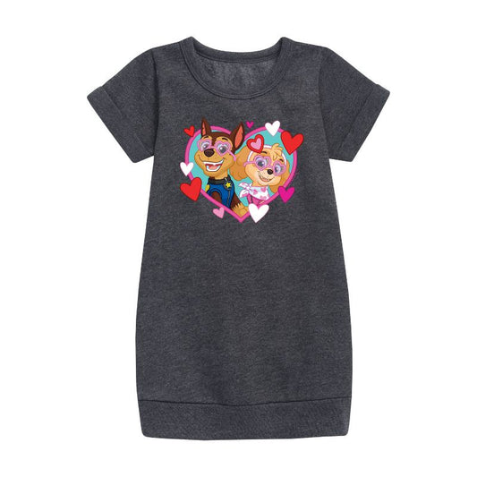 Girls' - Paw Patrol - Chase Sky Hearts Graphic Short Sleeve Fleece Dress
