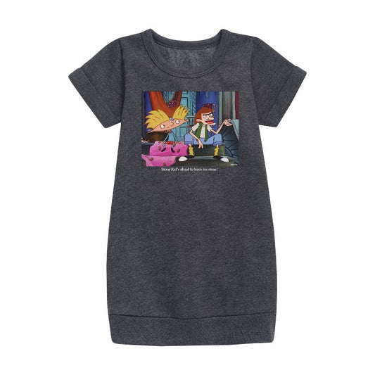 Girls' - Hey Arnold! - Stoop Kid Graphic Short Sleeve Fleece Dress