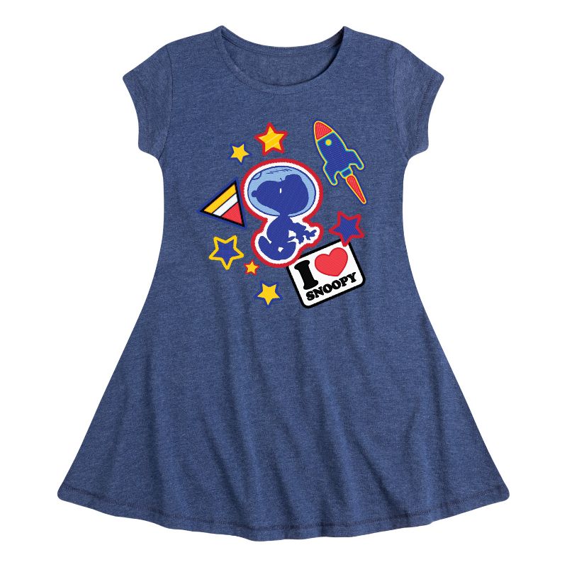 Girls' - Peanuts - Space Snoopy Flair Fit & Flair Cap Sleeve Dress