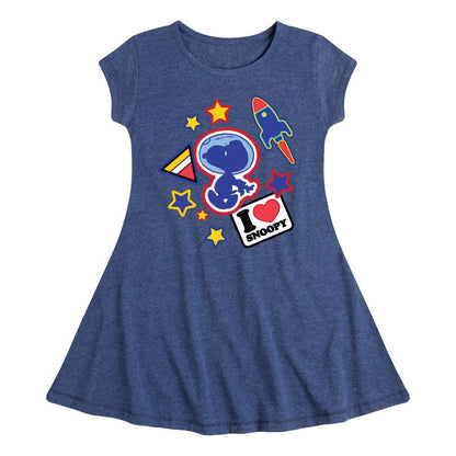 Girls' - Peanuts - Space Snoopy Flair Fit & Flair Cap Sleeve Dress