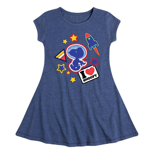 Girls' - Peanuts - Space Snoopy Flair Fit & Flair Cap Sleeve Dress