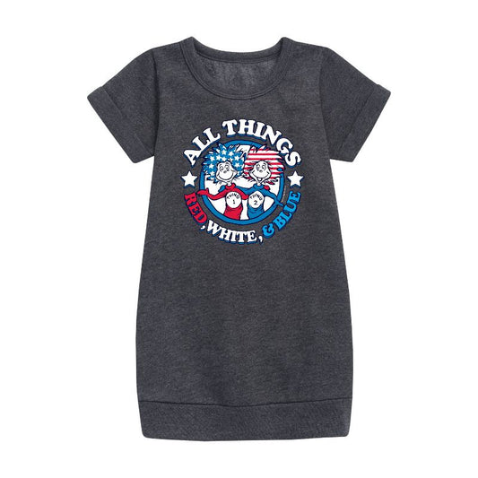 Girls' - Dr. Seuss - All Things Red, White and Blue Graphic Short Sleeve Fleece Dress