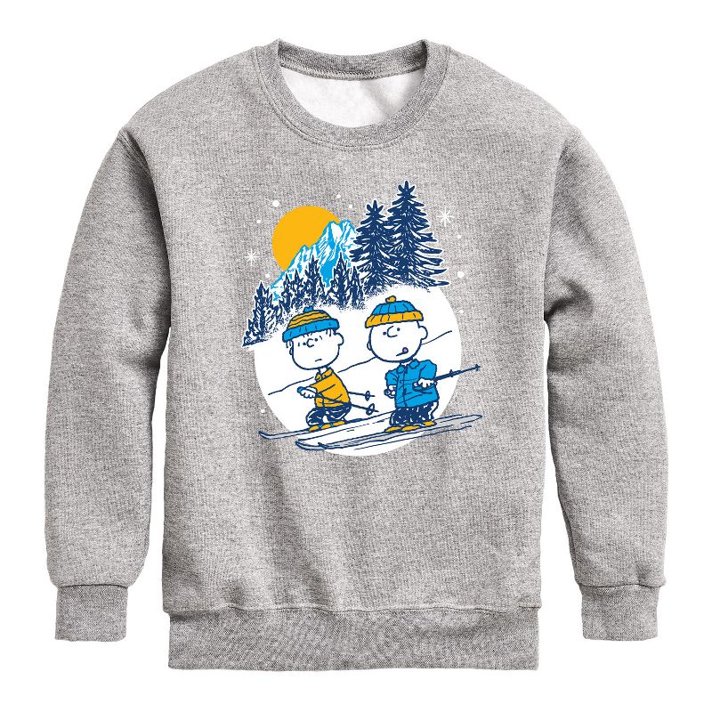Boys' - Peanuts - Charlie Brown And Linus Skiing Graphic Long Sleeve Fleece Sweatshirt