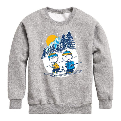 Boys' - Peanuts - Charlie Brown And Linus Skiing Graphic Long Sleeve Fleece Sweatshirt