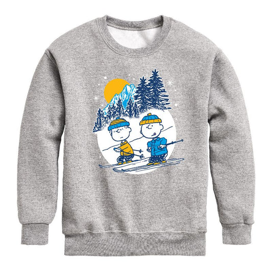 Boys' - Peanuts - Charlie Brown And Linus Skiing Graphic Long Sleeve Fleece Sweatshirt