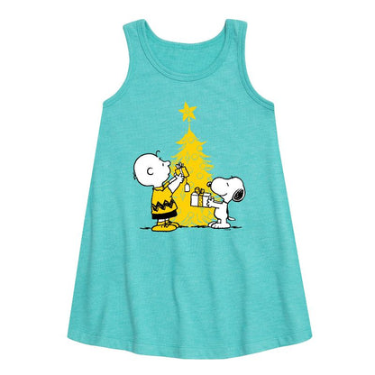 Girls' - Peanuts - Xmas Charlie And Snoopy Graphic Sleeveless Aline Dress