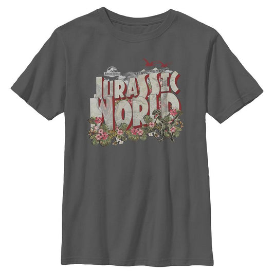 Boys Jurassic World Cartoon Floral Logo T Shirt