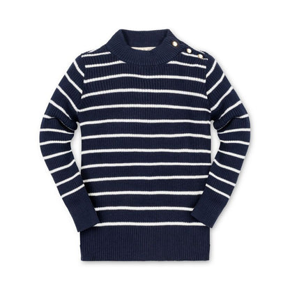 Hope & Henry Girls'  Long Sleeve Mock Neck Sweater with Gold Buttons, Kids