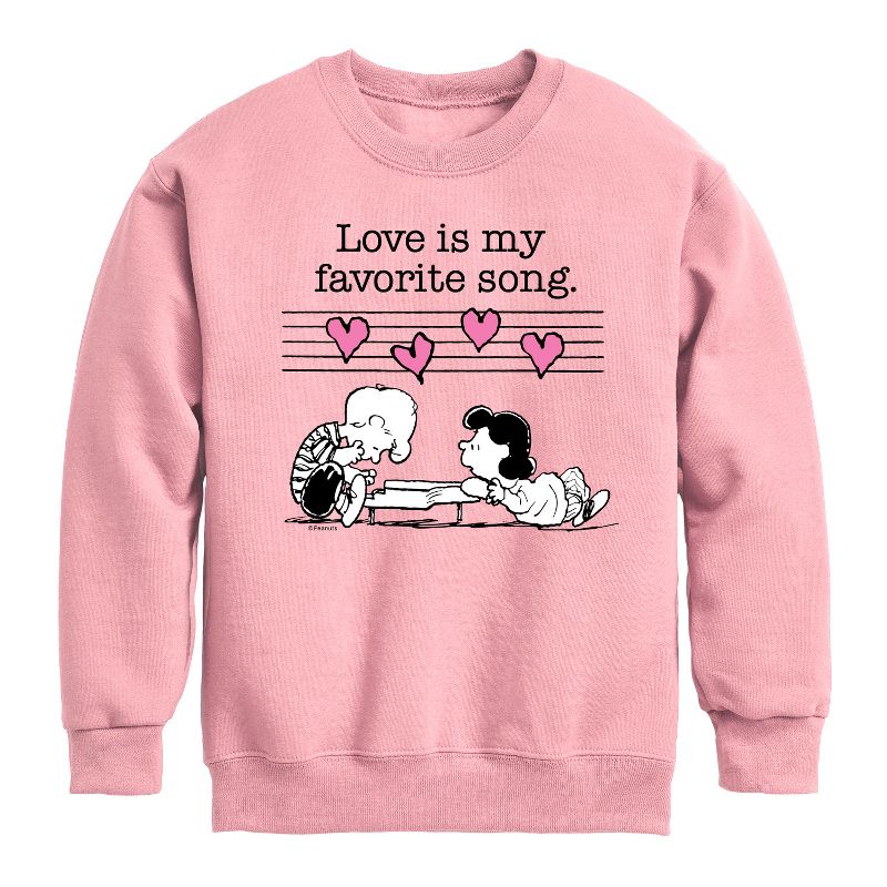 Boys' - Peanuts - Lucy And Schroeder Valentine's Piano Graphic Long Sleeve Fleece Sweatshirt