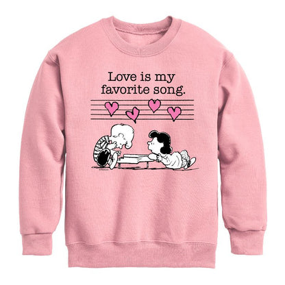 Boys' - Peanuts - Lucy And Schroeder Valentine's Piano Graphic Long Sleeve Fleece Sweatshirt