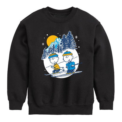 Boys' - Peanuts - Charlie Brown And Linus Skiing Graphic Long Sleeve Fleece Sweatshirt