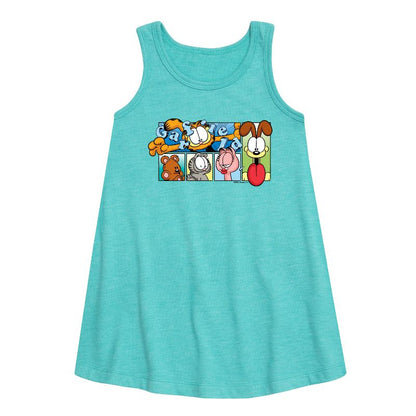 فستان غارفيلد الجرافيكي بدون أكمام بتصميم شبكة شخصية للبنات