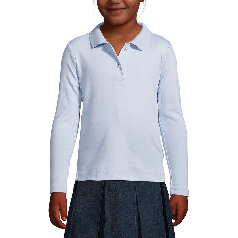Lands' End School Uniform Kids Long Sleeve Feminine Fit Interlock Polo Shirt