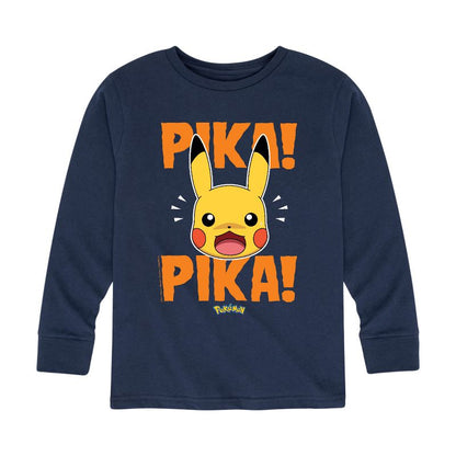 تي شيرت جرافيكي بأكمام طويلة مطبوع عليه صورة بوكيمون للأولاد - بيكا بيكا خائفة