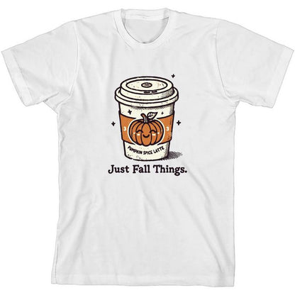 تي شيرت شبابي بأكمام قصيرة ورقبة دائرية من Just Fall Things Pumpkin Spice Latte