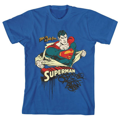 Superman Vintage Graffiti Artwork Youth Boy's Royal Blue T-Shirt