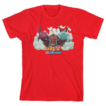 قميص ناروتو شيبودن للأولاد الصغار بأكمام قصيرة باللون الأحمر مع تقنية استدعاء الضفدع