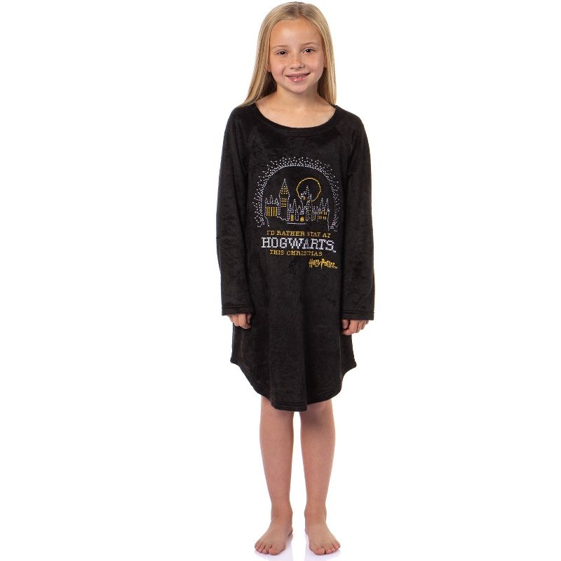 Harry Potter Girl's I'd Rather Stay At Hogwarts This Christmas Sleep Pajama Nightgown
