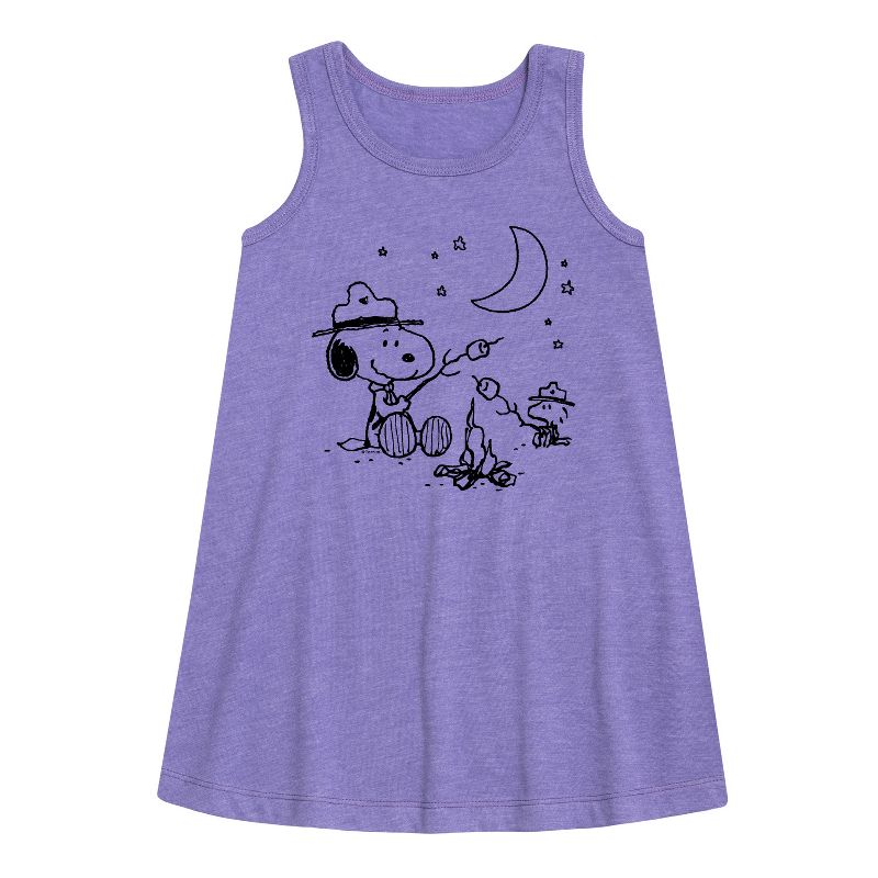Girls' - Peanuts - Snoopy Camping Graphic Sleeveless Aline Dress