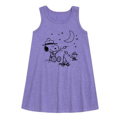Girls' - Peanuts - Snoopy Camping Graphic Sleeveless Aline Dress
