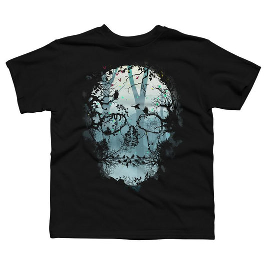 تي شيرت بتصميم جمجمة الغابة المظلمة للأولاد من تصميم البشر من سيتشكو