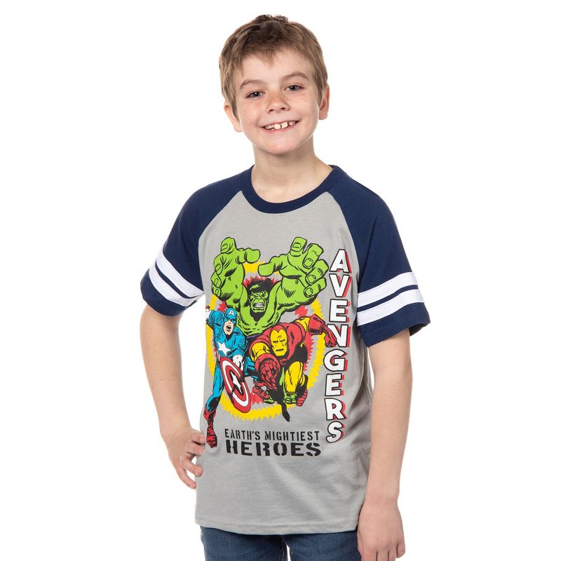 Seven Times Six Marvel Avengers Boys' Hulk Iron Man Captain America Jersey T-Shirt Tee Grey