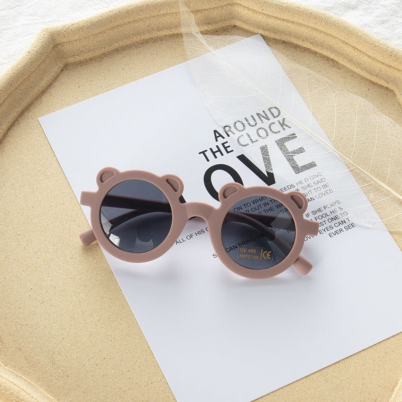 MyKids-Usa Girls Solid Color Cartoon Shape Round Frame Frosted Sunglasses