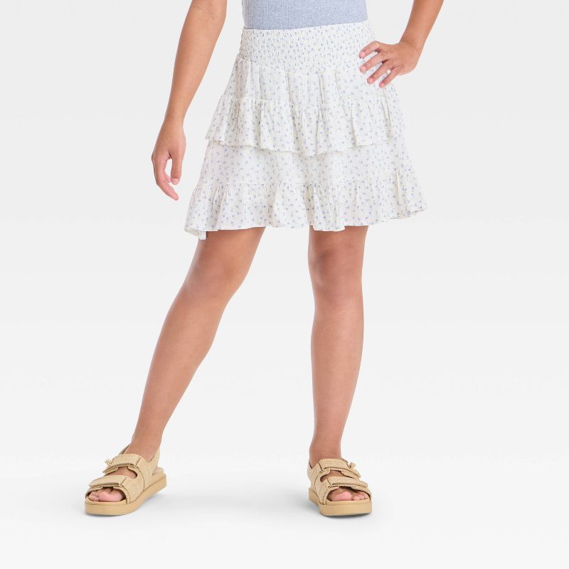 Girls' Smocked Drop Waist Tiered Floral Skirt - art class™