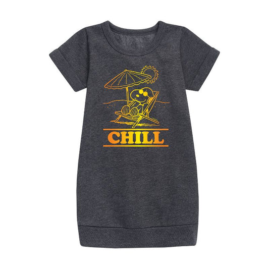 Girls' - Peanuts - Chill Snoopy Graphic Short Sleeve Fleece Dress
