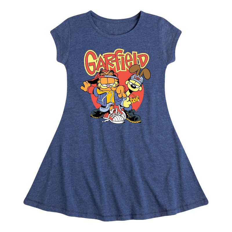 Girls' - Garfield - Garf And Odie Logo Fit & Flair Cap Sleeve Dress