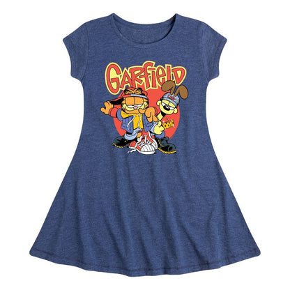 Girls' - Garfield - Garf And Odie Logo Fit & Flair Cap Sleeve Dress