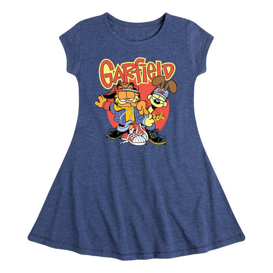 Girls' - Garfield - Garf And Odie Logo Fit & Flair Cap Sleeve Dress