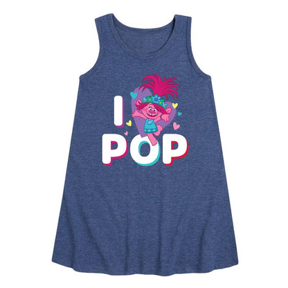 Girls' - Trolls - I Love Pop Poppy Graphic Sleeveless Aline Dress