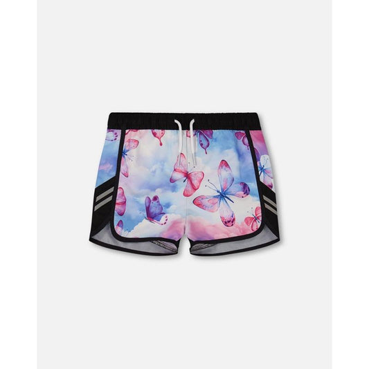 Deux par Deux Girl Printed Athletic Short Pink, Blue and Butterflys