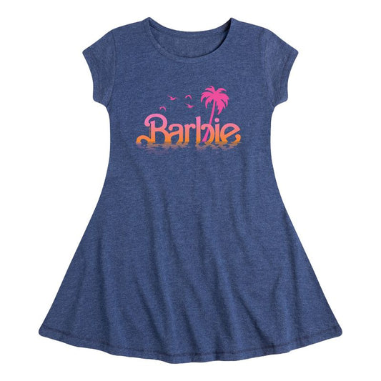 Girls' - Barbie - Sunset and Palm Trees Fit & Flair Cap Sleeve Dress