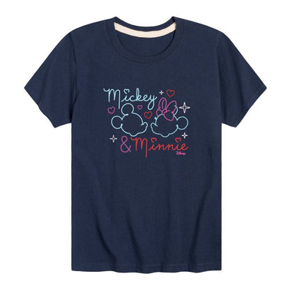 Boys' - Disney - Mickey & Minnie Together in Neon Short Sleeve Graphic T-Shirt