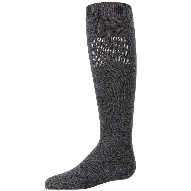 Memoi Rhinestone Heart Girls Knee High Cotton Blend Socks