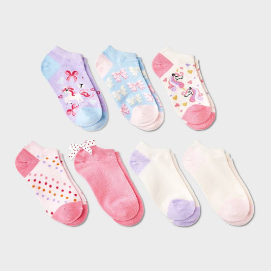 Girls' 7pk Low Cut Unicorn Socks - Cat & Jack™ Pink