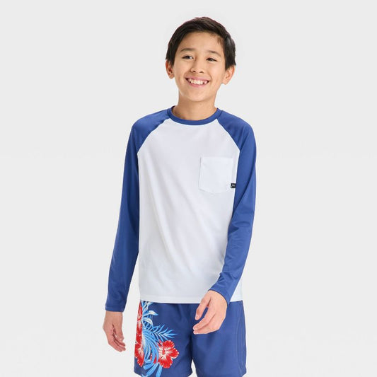 Boys' Solid Raglan Long Sleeve Rash Guard Top - art class™ Navy Blue