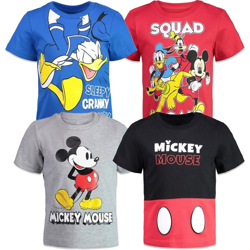 Disney Mickey Mouse Pluto Donald Duck Goofy 4 Pack T-Shirts Little Kid to Big Kid