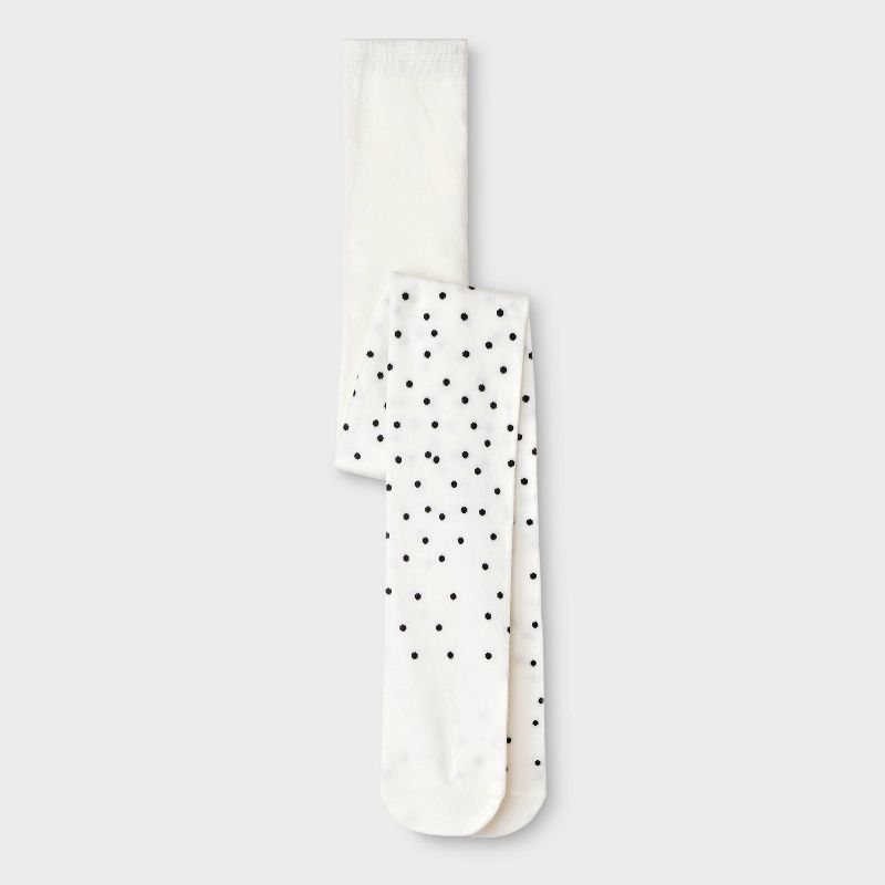 Girls' Fashion Cotton 'Black Dot' Sweater Tights - Cat & Jack™ Off-White