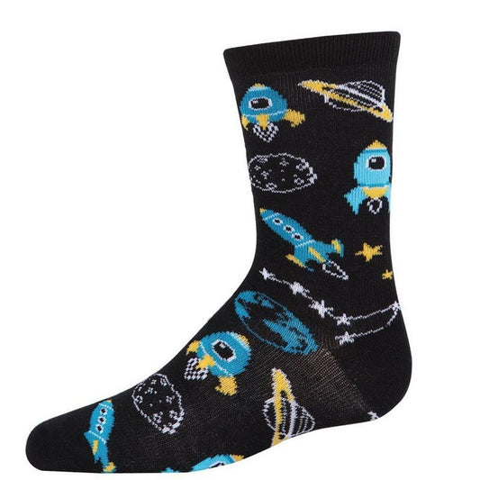 Memoi Boys' Rocket Ship Rayon from Bamboo Crew Socks